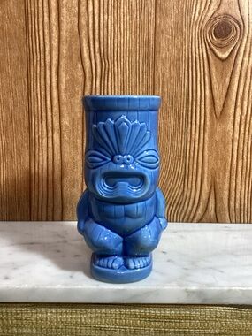BarConic Tiki-Butt Blue Ceramic Totem Tiki Mug 6”